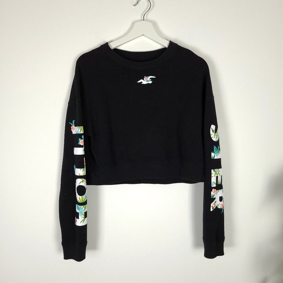 Hollister Tops - Hollister Black Cropped Graphic Sleeve Sweatshirt